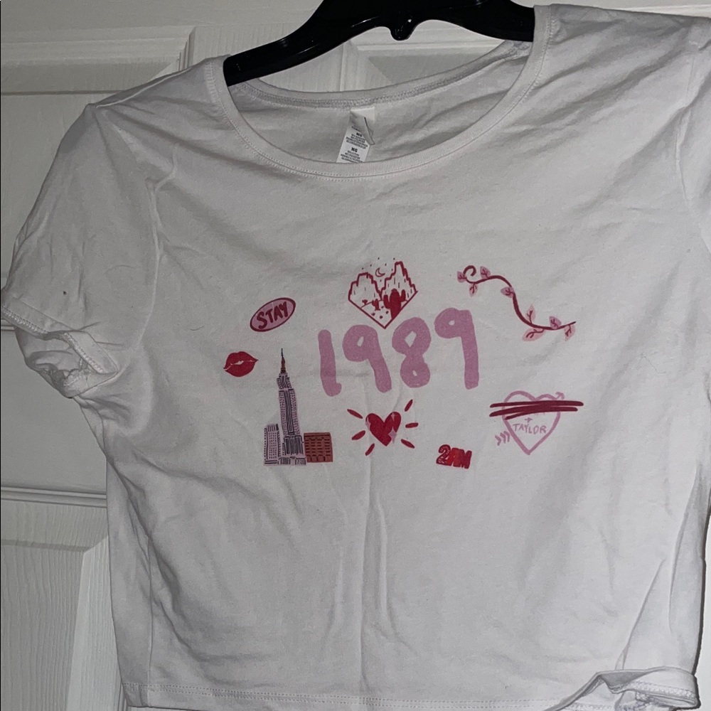 Bella Canvas White Crop Top with Pink 1989 Design